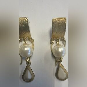 Gold Pearl Drop Dangle Earrings